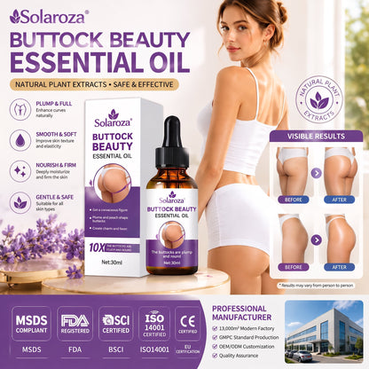 🍑 Solaroza Buttock Beauty Essential Oil - Natural Plant Extracts for Plump, Firm & Smooth Skin, Lifting & Moisturizing Massage Oil for Curves,