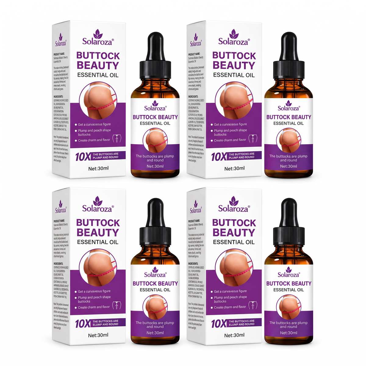 🍑 Solaroza Buttock Beauty Essential Oil - Natural Plant Extracts for Plump, Firm & Smooth Skin, Lifting & Moisturizing Massage Oil for Curves,